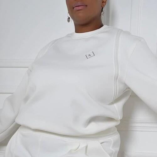 Letter Printed Backless Zipper Sports Sweatshirt White Simple Fashion Top Autumn Clothes Woman Oversized Casual Streetwear