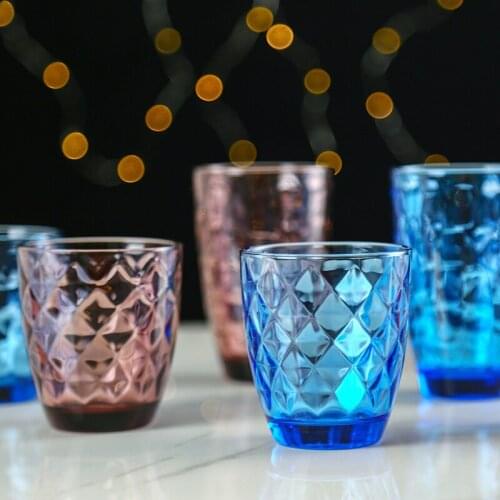 6pcs Primary Colour Relief Glass Drinking Cup European Thickened Cup Coloured Juice Cup