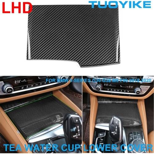 LHD Car Styling Real Carbon Fiber Console Tea Water Cup Lower Section Panel Cover Trim Sticker For BMW 5-Series G30 G38 2018-20