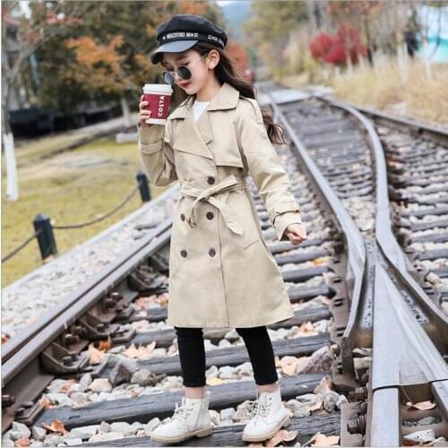 Teen Trench Coat Spring Girl Long Coats Fashion High-grade Kids Trench Coat Cotton Double-breasted Kids Jacket 6 8 10 12 Year
