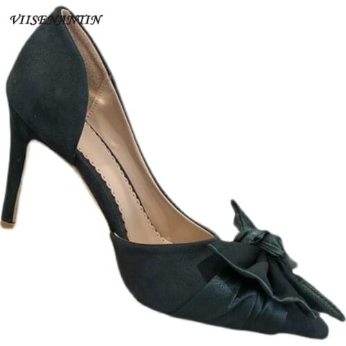 High Heels Women 2021 New Korean Style Pointed Shallow Mouth Satin Bow Design Sense Niche Fashion Temperament Single Shoes