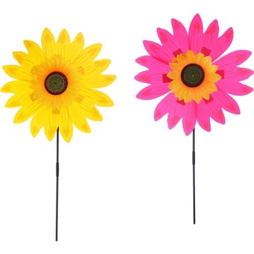 2pcs Sunflower Outdoor Wind Windmill Spinners Yard Garden Decor