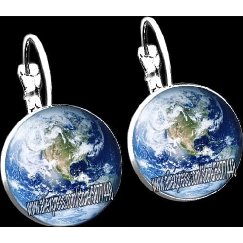 Full Moon Earth Solar System Women Earrings Planet Blanks Universe Galaxy Glass Earrings for Girls