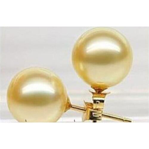 Womens Wedding 10mm Yellow south sea shell pearl earrings AAA real jewelry Gift word Well temperament noble