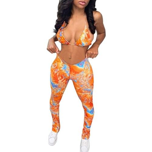 Women Fitness Workout Sets 2 Piece Sexy Elastic Camis Leggings Pants Suit Summer Breathable Tie Dye Sport Yoga Outfits A40