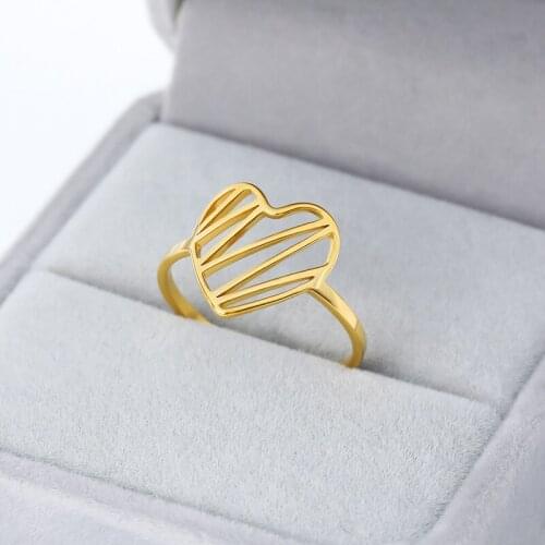 Stainless Steel Hollow Heart Ring For Women Gold Color Engagement Wedding Female Knuckle Lover Ring Fashion Finger Jewelry 2021