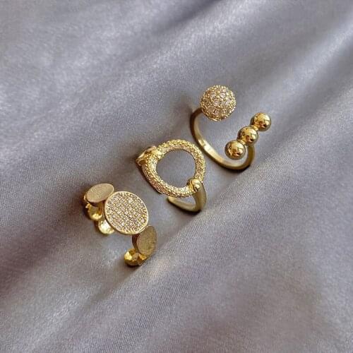 2021 New Gothic Geometric Circle Zircon Gold Open Ring For Woman Fashion Three Piece Jewelry Party Girls Sexy Ring Unusual Gift