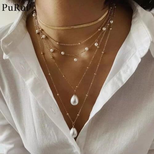 2021New Bohemian Imitation Pearl Necklace Heart Coins Pendnat Necklaces Multilayer Chains Choker Necklace for Women Neck jewelry