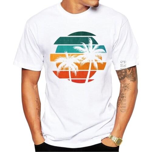100% Cotton Fashion Tropical Island Design Men T-Shirt O Neck Geometric Tree Printed Graphic Tshirt Casual Tops Summer Tees