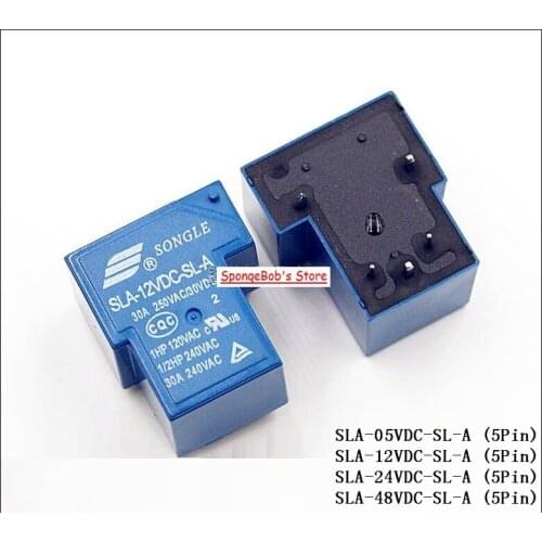 2pcs/Lot SLA-05VDC-SL-A / SLA-12VDC-SL-A / SLA-24VDC-SL-A / SLA-48VDC-SL-A SONGLE Power Relay 5Pins 5V 12V 24V 48V 30A T90