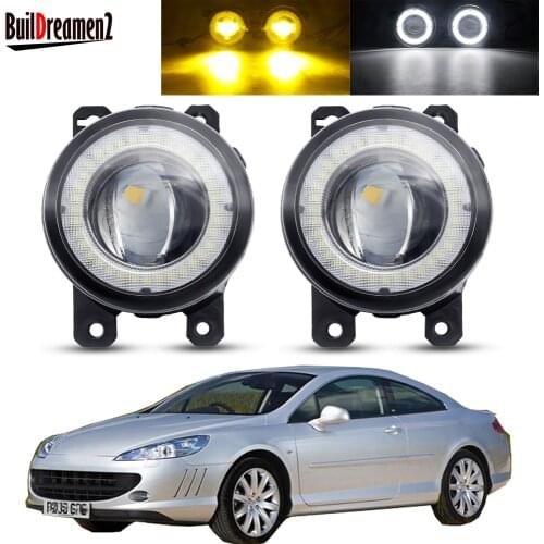 2 X Car Angel Eye Fog Light Assembly LED Lens Fog Daytime Running Lamp DRL 30W 3000LM 12V For Peugeot 407 Coupe 6C 2005-2011