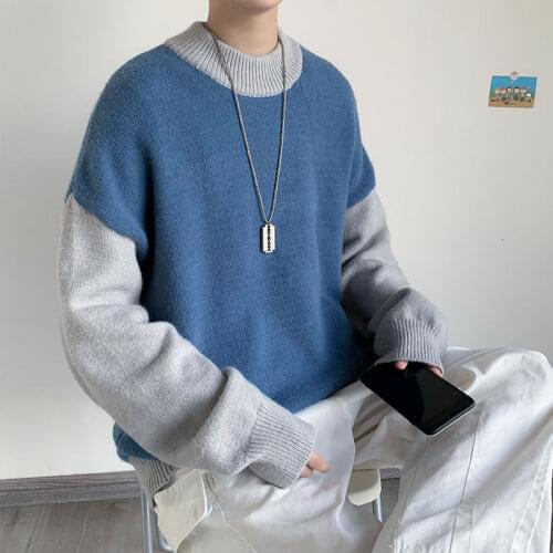 2021ens Loose Trendy Knitted Long Sleeve Cashmere Sweater White/black/blue Coats Wool Pullover Homme Knitting Plus Size M-2XL