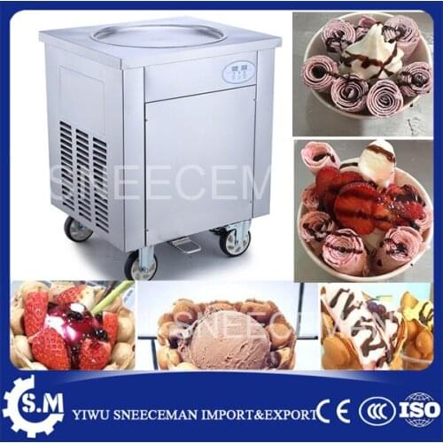 Free shipping thailand fry ice cream machine Thailand single round rolled fried ice cream maker with temperature control system