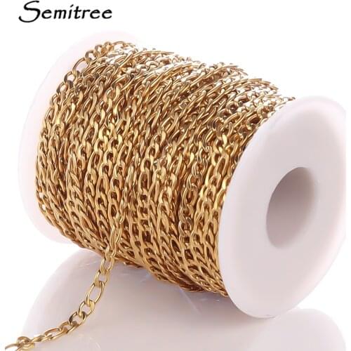 Semitree 2 Meters Stainless Steel Cuban Link Chains Bulk for DIY Jewelry Making Accessories Handmade Necklace Findings Wholesale