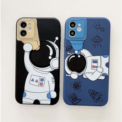 Cute Cartoon Telescope Astronaut Phone Case For iPhone 11 12 Pro MAX XS XR X 12 Mini 7 8 Plus Clear Soft Shockproof Back Cover