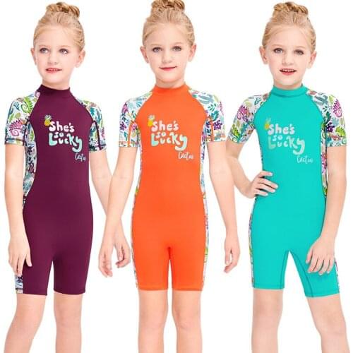 CX25 Childrens swimsuit womens one-piece short-sleeved sunscreen quick-drying swimwear childrens student training swimwear