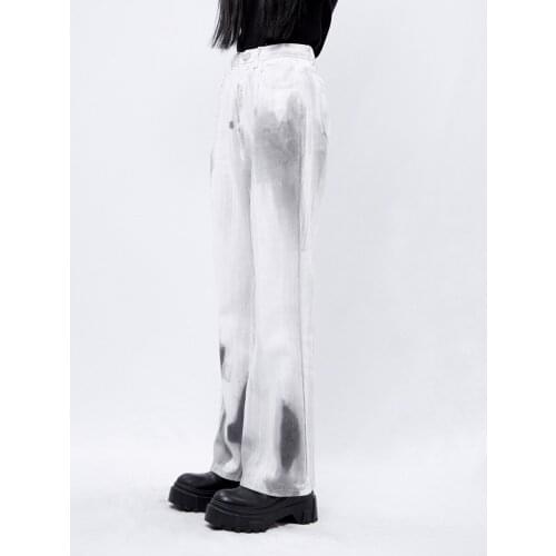 Womens Straight Jeans 2021 New Style Splash Ink Korean Fashion Harajuku High Waist Wide Leg Trousers Loose Denim Trousers