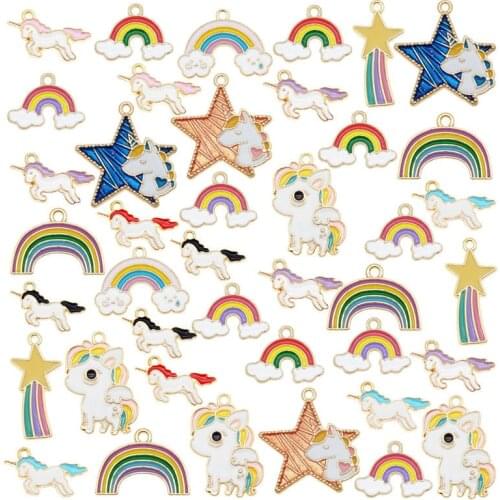 Julie Wang 13PCS Enamel Mixed Unicorn Rainbow Charms Star Pendants Alloy Necklace Bracelet Jewelry Making Accessory