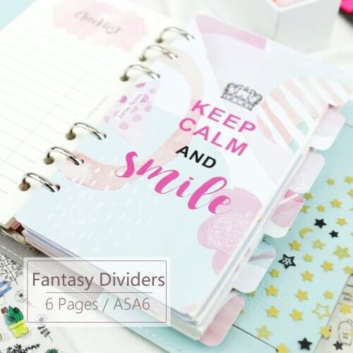 Fantasy Watercolor Refills Index Dividers A5 A6 for Organizer Notebook Beautiful Filler Pages 6pcs For 6 Hole Binder Planner