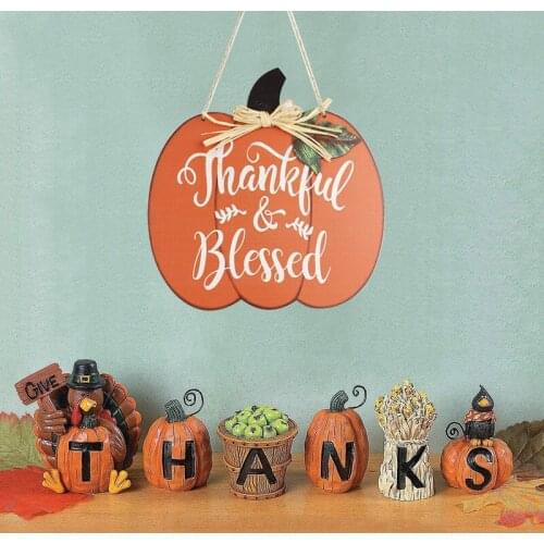Halloween Pumpkin Boo Hanging Sign Wooden Board Plaque Home Door Window Wall Decoration Thanksgiving Day Thankful Blessed Gift