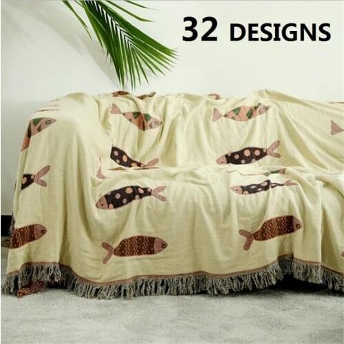 Cotton Multifunction Double-Faced Jacquard Sofa Towel Knitted Blanket With Tassel Home Decorative Sofa Throw Blankets Bedspread