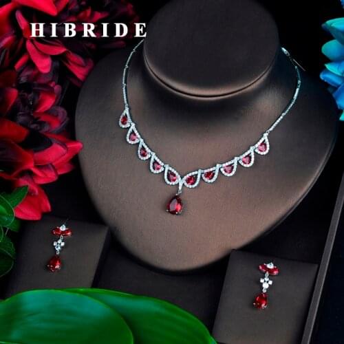 HIBRID Luxury Design Tear Drop Dubai Jewelry Sets Accessories Women Bridal Earring Necklace Jewelry Set Wedding Party N-650