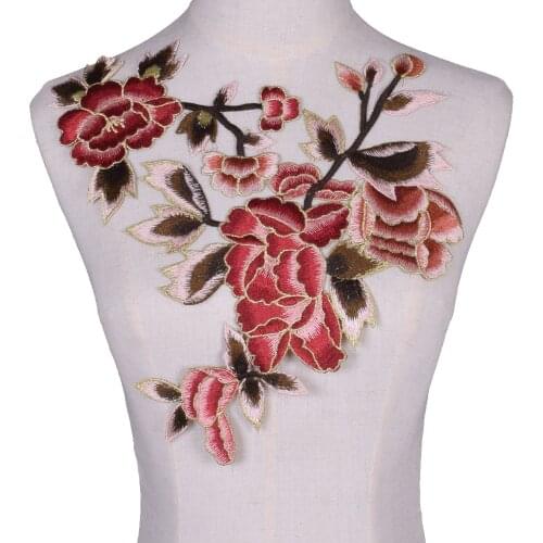 2Pcs/Set Lace Applique Flower Appliques Embroidery Lace Trim Fabric Cloth Sewing Patchwork DIY Craft