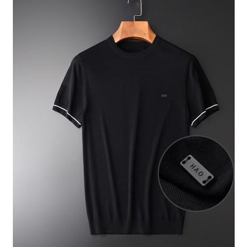 Fashion Silk Breathable Knitted Fabric Short Sleeves Men New Round Collar Slim Mens Casual T-shirts M - 4XL
