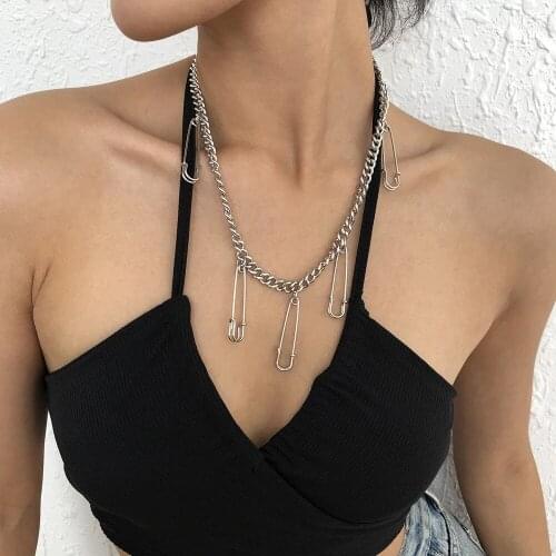 Fashion Metal Punk Silver Color Needles Safety Pin Collar Chokers For Women Girls Rock Trendy Statement Necklaces Bijoux