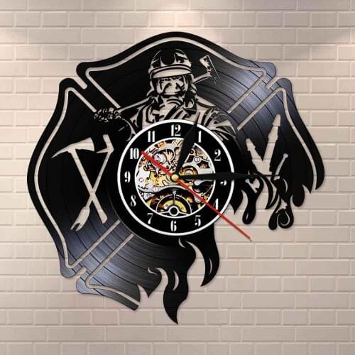 Vintage Vinyl Record Wall Clock Firefighter Silent Quartz Wall Watch Firemans Prayer Gift Fire Department Office Wall Decor