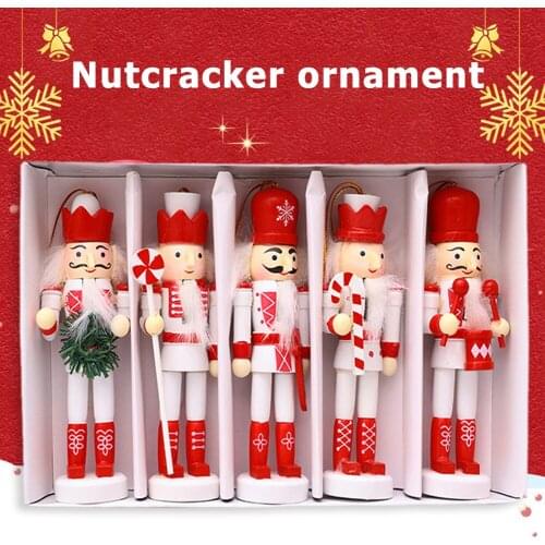 Christmas Decor 5 Pcs Walnut Soldier Wooden Table Ornaments DIY Cartoon Toys Doll for Household Unique Christmas Accessories