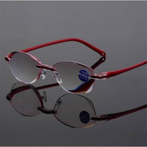 Seemfly Women Ultralight Rimless Reading Glasses Classic Fashion Anti Blue Light Eyeglasses Ladies Presbyopia Eyewear 0 To +4.0