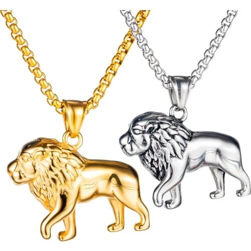 Hip Hop Lion Pendant Necklace for Men Boyfried Punk Stainless Steel Link Chain Animal Jewelry Male Gift