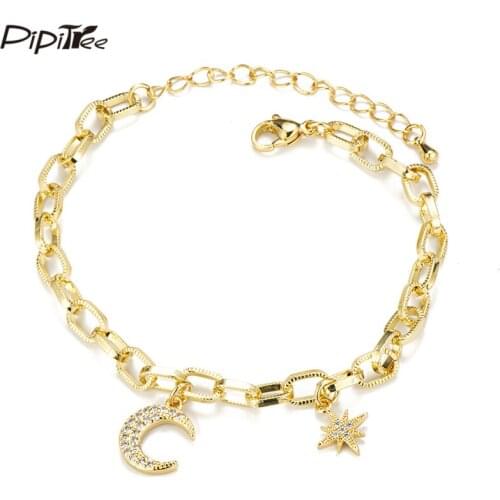 Pipitree CZ Moon Star Charm Bracelet for Women Copper Chain Cubic Zirconia Heart Hand Butterfly Bracelets Jewelry Pulsera Femme