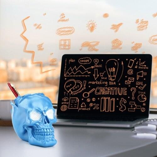3D Blue Skull Pen Holder Flower Pot Desktop Decoration Fairy Butterfly Skull Jewelry Resin Makeup Storage Rack Home Accessories