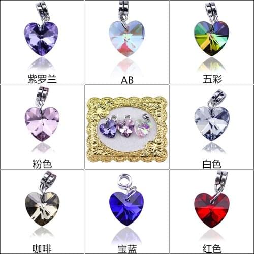 10Pcs/Lot 14mm Heart Crystal Rhinestone Charms Metal Silver Glass Pendants Accessories Diy Materials For Jewelry Making
