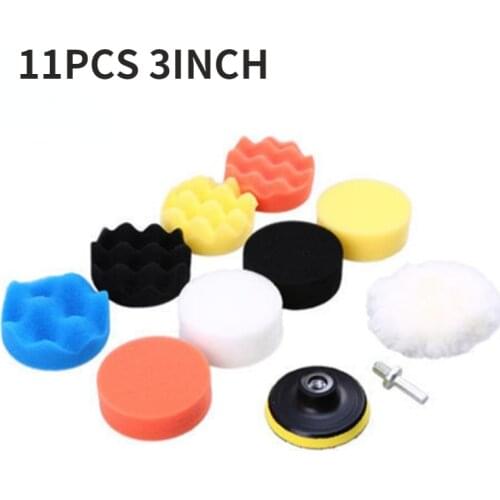 11Pcs/Set 3inch Car Polishing Disc Self-Adhesive Buffing Waxing Sponge Wool Wheel Polishing Pad for Car Polisher Drill Adapter