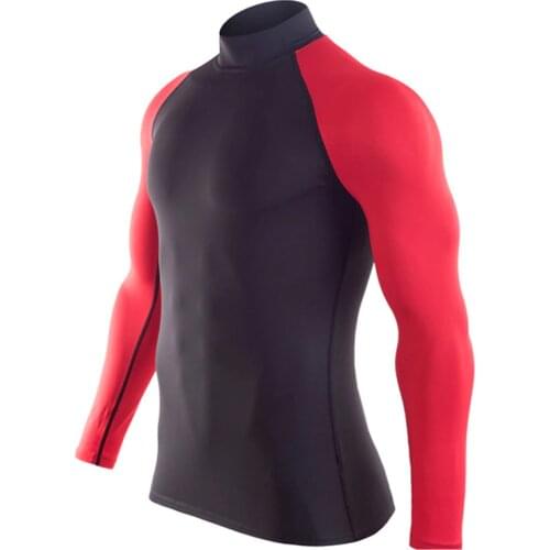 Running Shirt Sport Men Gym T-shirts Man Workout Long Sleeves Quick Dry Gymwear Upper Clothing Men High-Neck Rash Guard Men MMA
