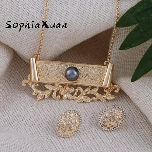 SophiaXuan New Designer Jewelry Sets Polynesian Hawaiian Gold Flower Pendants Necklaces Trendy Earrings Necklaces for Women Gift