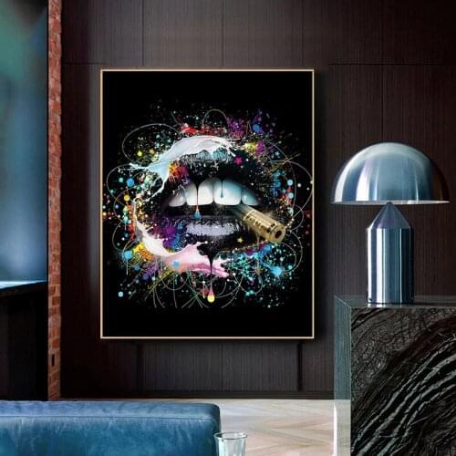 Modern graffiti art abstract diamond painting cartoon animal lips smoking full diamond mosaic cross stitch wall picture home dec