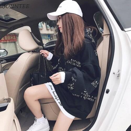 Hoodies Women Streetwear Hooded Plus Velvet Thicker Warm Letter Printed Loose Sweatshirt Soft Womens Harajuku Korean Hoodie Chic