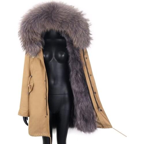 2021 Womens Natural Fox Fur Real Raccoon Fur Collar Women Coat Parkas Waterproof Detachable Parka Female Coat Winter Jacket