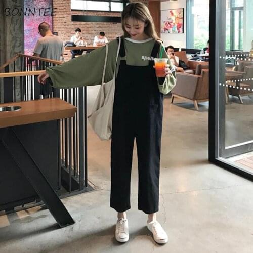 Women Jumpsuits Autumn Cargo Ankle-length Students Loose Streetwear Harajuku Simple Trendy Daily All-match Chic Casual Wide Leg