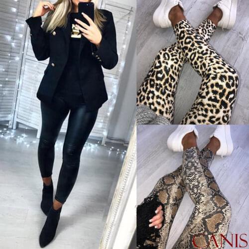 Women Leopard Print High Waist Leggings Snake Skin Pattern Skinny Pencil Leggins Slim Ladies Stretch Trousers