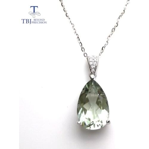 TBJ,elegant pendant with natural green amethyst gemstone in 925 sterling silver, gemstone jewelry for women & girl with gift box