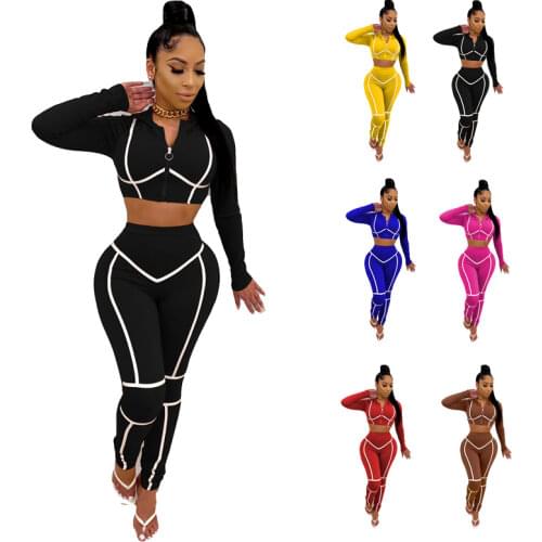 Women Girls Zipper Crop Top Coat Pants Suit Two Piece Set Casual Sports Wear Autumn Winter Running Jacket Elastic Waist Leggings