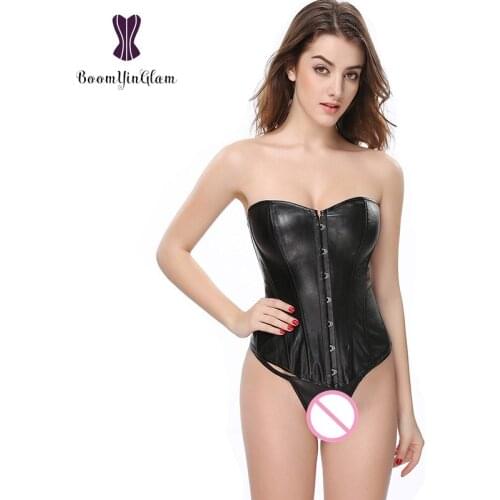 Wholesale black/red color plus size slimming waist shaper women corsets and bustiers leather shapewear corset 813