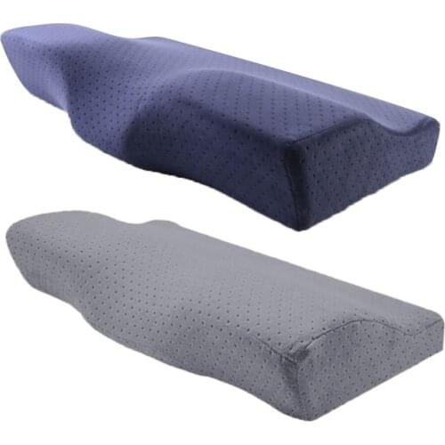 2Pcs Velvet Cover Memory Foam Neck Pillow Sleep Rest Relief Bed Pillow for Home Office Travel