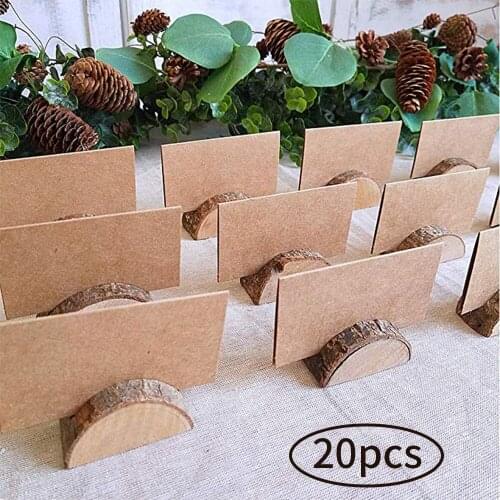 20pcs Natural Wooden Bark Memo Holder For Party Decorative Wood Pile Name Place Card Holders Wedding Birthday Party Menu Decor