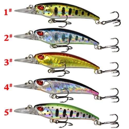 5pcs/set 7.5cm /5g Minnow Floating Water Long Tongue Plate Plastic Hard Bait With Hook Wobbler Dive Depth 0.3-1.5m Swimbait